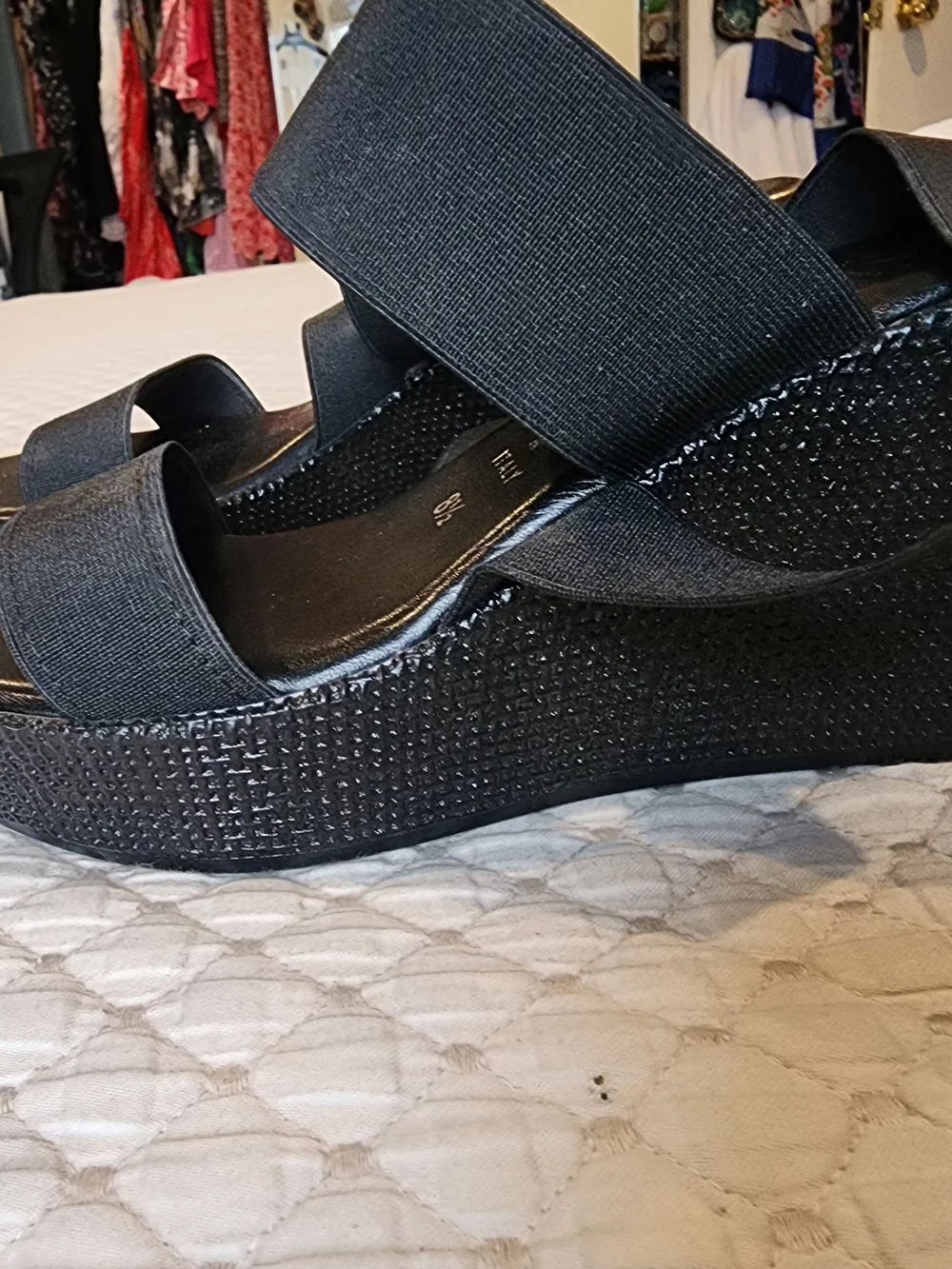 Italian Shoemakers Black Elastic Strap Wedge Sandals